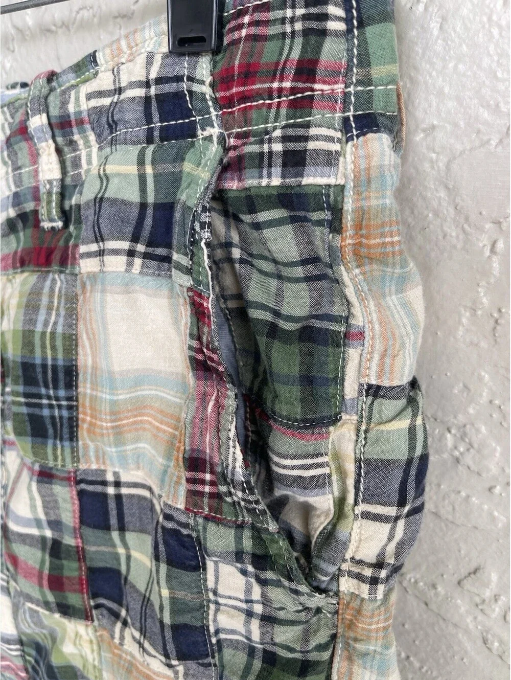 J Crew Shorts Men's 32W Multicolor Madras Plaid Patchwork Field Shorts.